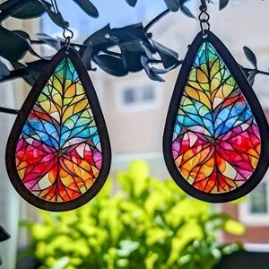 🌳 Bohemian Stained Glass Window Acrylic Lightweight Earrings w Gift Bag Style B